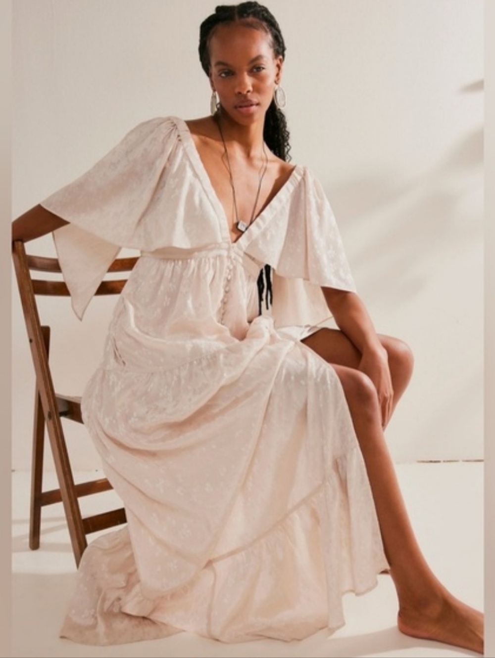 Free People Cream Colored Cha Cha Maxi Dress, Size Small